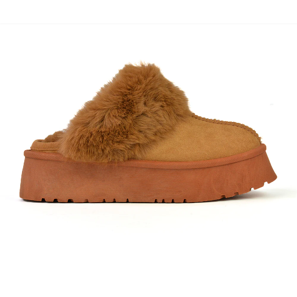 Faith Slip On Faux Fur Slippers with Platform Sole in Black - Image 92