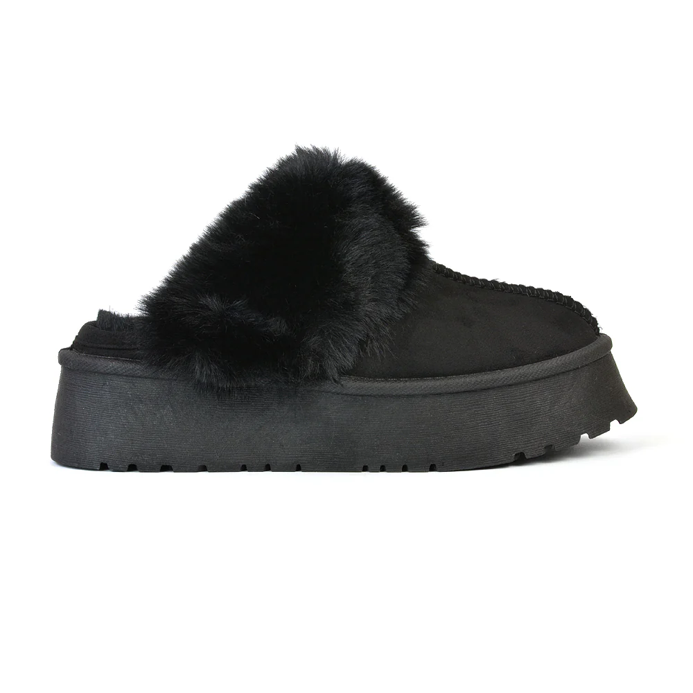 Faith Slip On Faux Fur Slippers with Platform Sole in Camel - Image 73