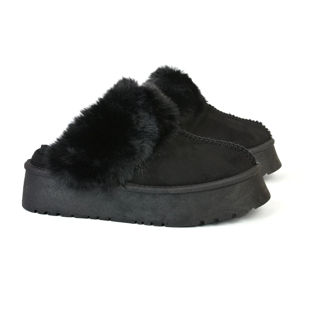 Faith Slip On Faux Fur Slippers with Platform Sole in Camel - Image 89