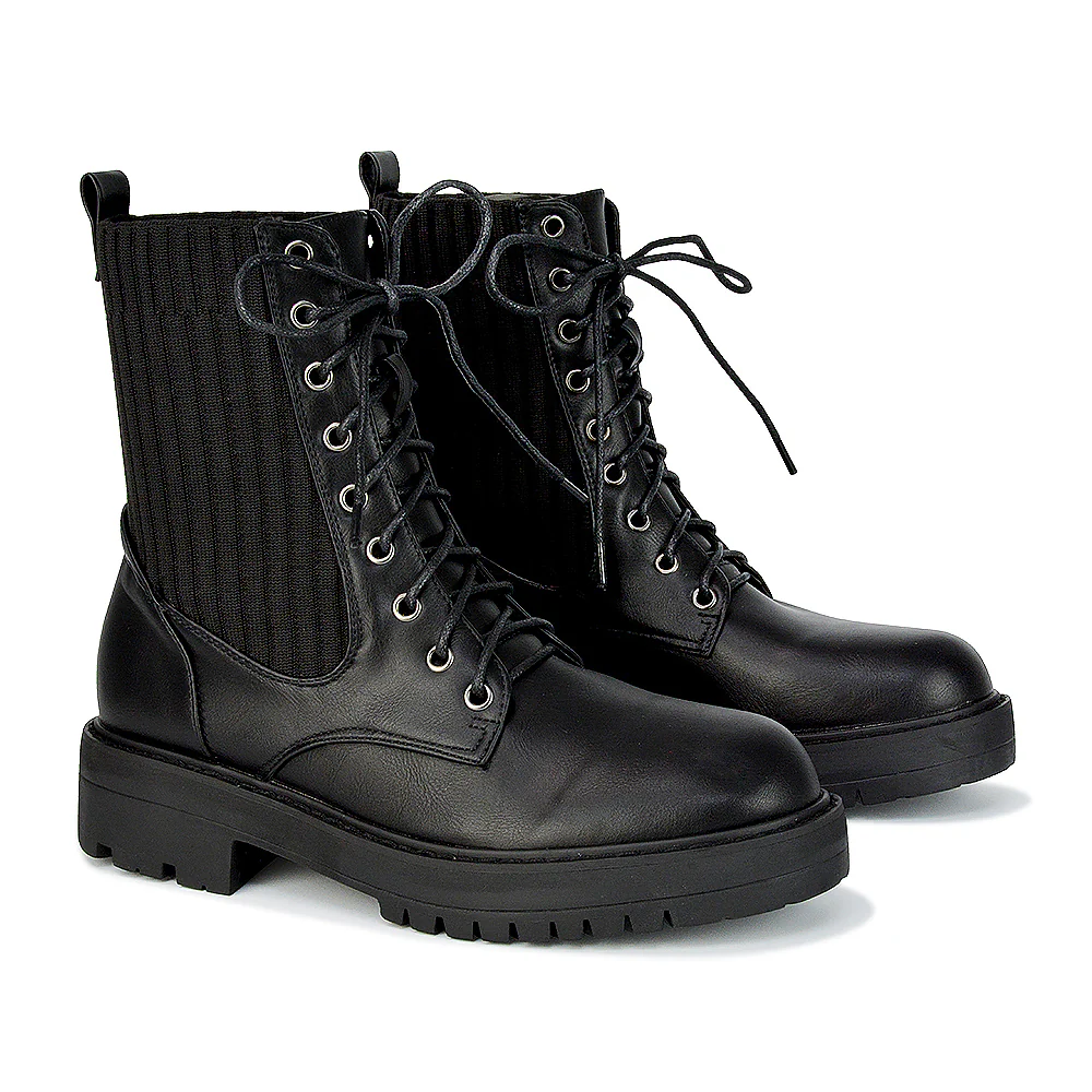 Fawn Lace up Flat Biker Ankle Combat Winter Boots in Stone Synthetic Leather - Image 10
