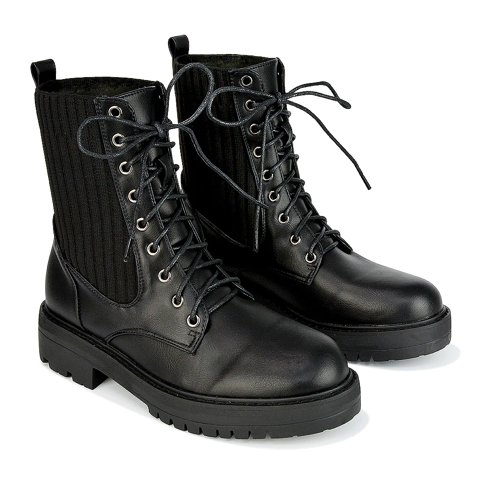 Fawn Lace up Flat Biker Ankle Combat Winter Boots in Stone Synthetic Leather - Image 12