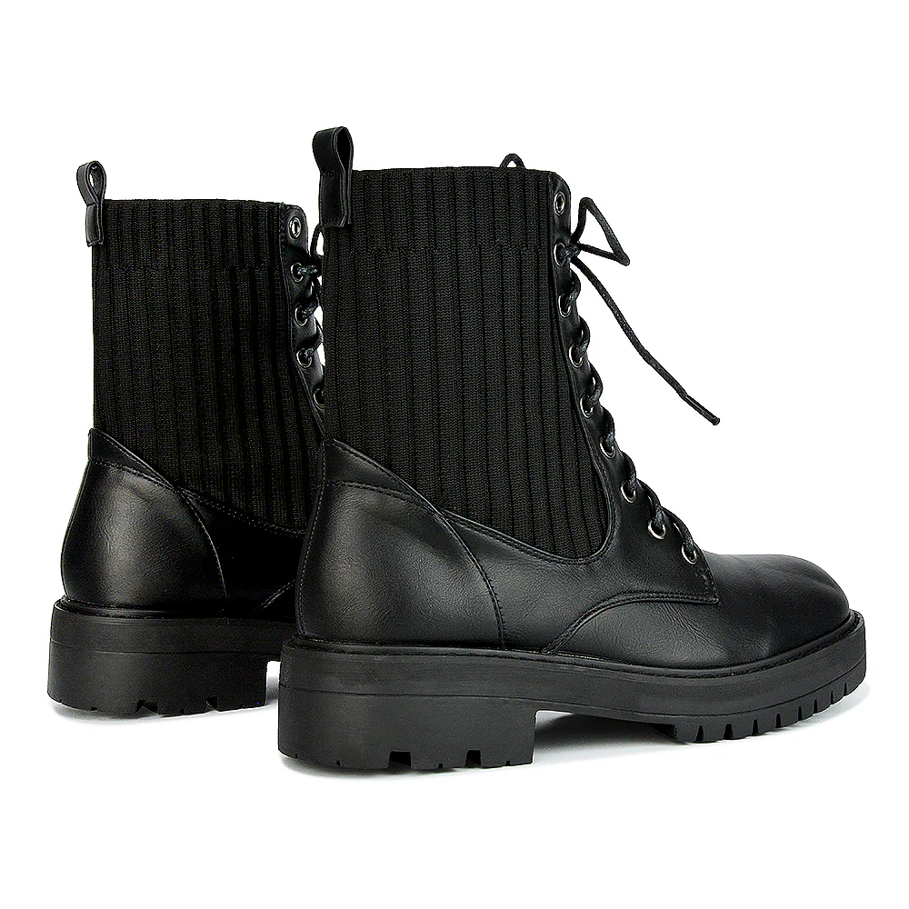 Fawn Lace up Flat Biker Ankle Combat Winter Boots in Stone Synthetic Leather - Image 18