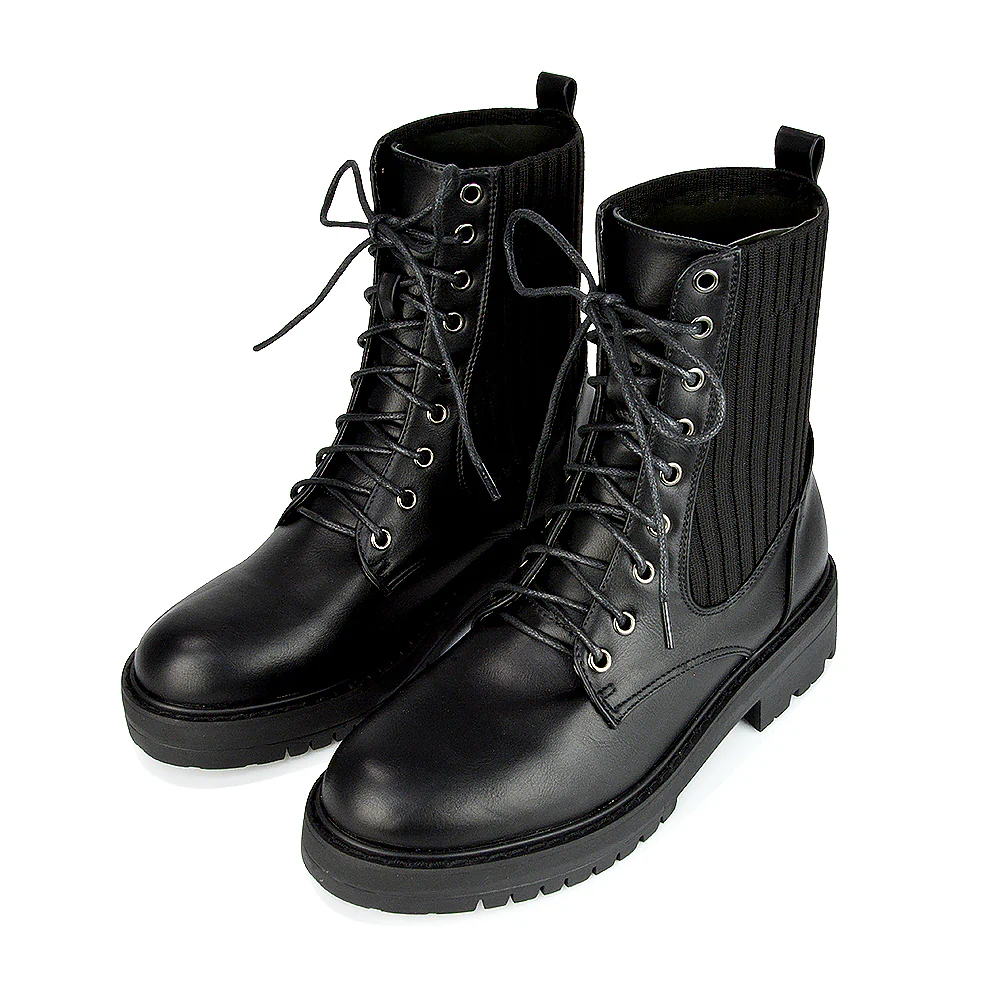 Fawn Lace up Flat Biker Ankle Combat Winter Boots in Stone Synthetic Leather - Image 26