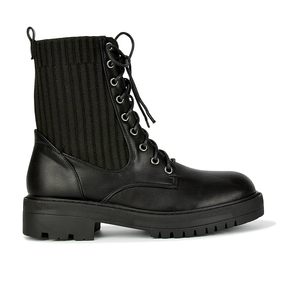 Fawn Lace up Flat Biker Ankle Combat Winter Boots in Stone Synthetic Leather - Image 9