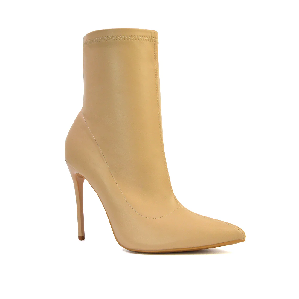 Felix Pointed Toe Stretchy Sock Ankle Boots With Stiletto Heel in Black Lycra - Image 10