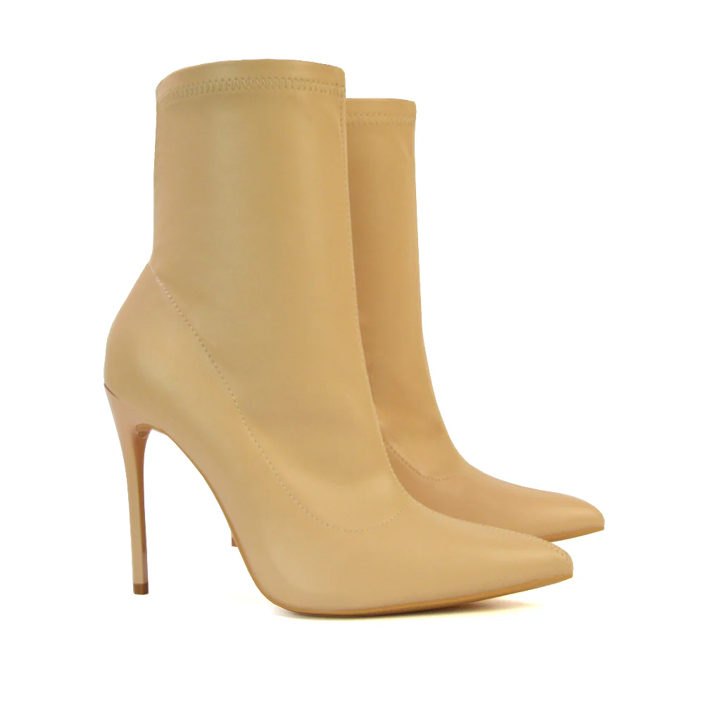 Felix Pointed Toe Stretchy Sock Ankle Boots With Stiletto Heel in Black Lycra - Image 22