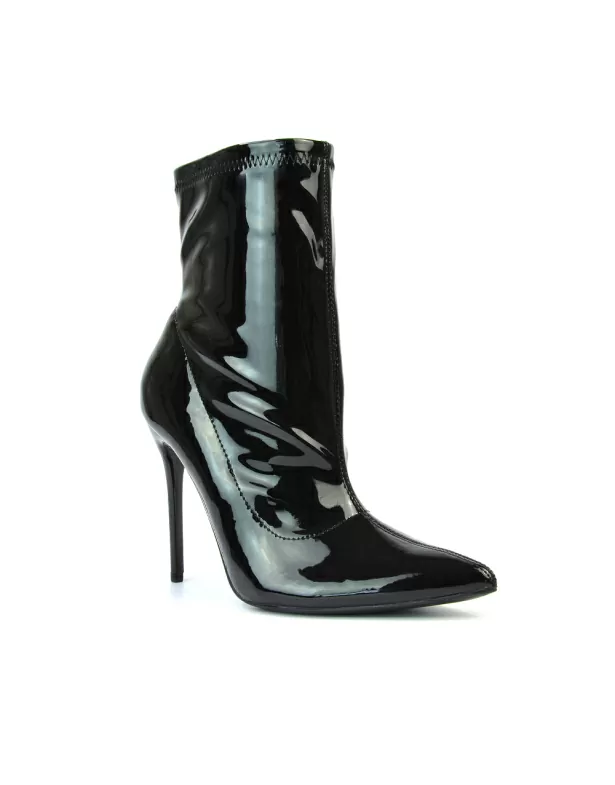 Felix Pointed Toe Stretchy Sock Ankle Boots With Stiletto Heel in Black Lycra - Image 3