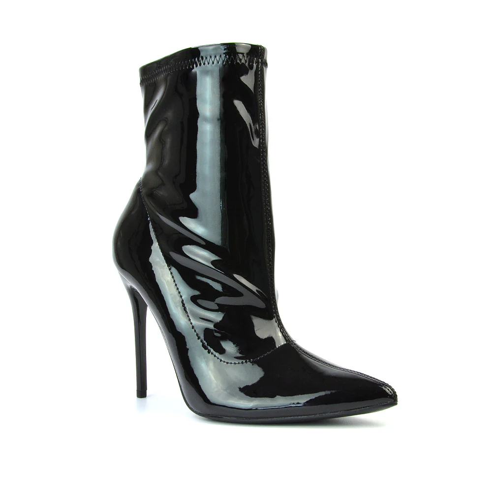 Felix Pointed Toe Stretchy Sock Ankle Boots With Stiletto Heel in Black Lycra - Image 39