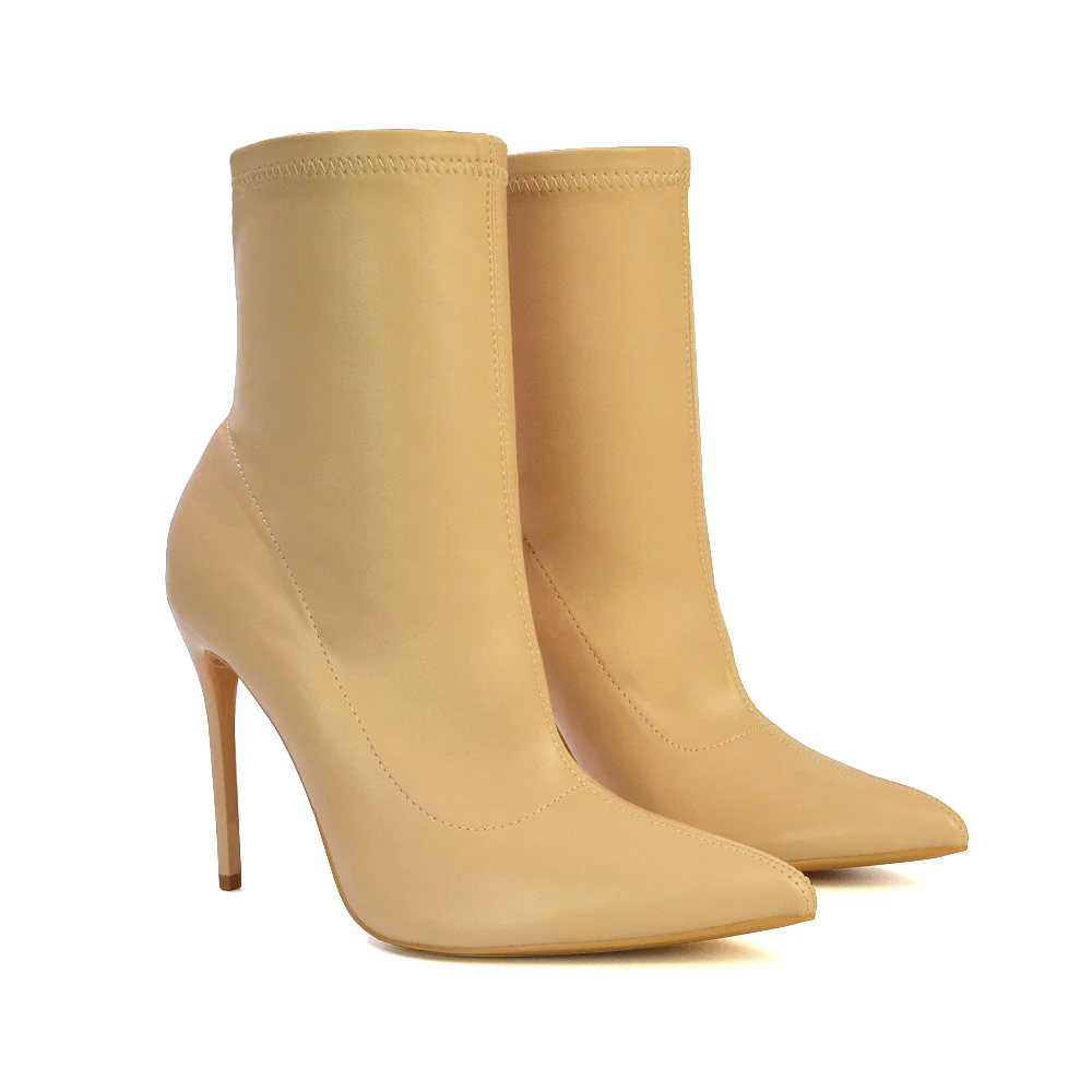 Felix Pointed Toe Stretchy Sock Ankle Boots With Stiletto Heel in Black Lycra - Image 9