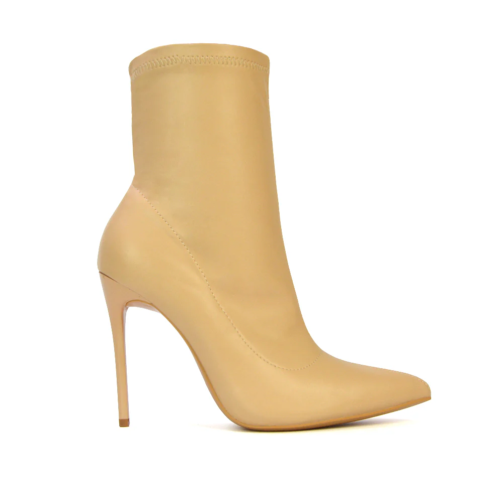 Felix Pointed Toe Stretchy Sock Ankle Boots With Stiletto Heel in Black Patent - Image 16