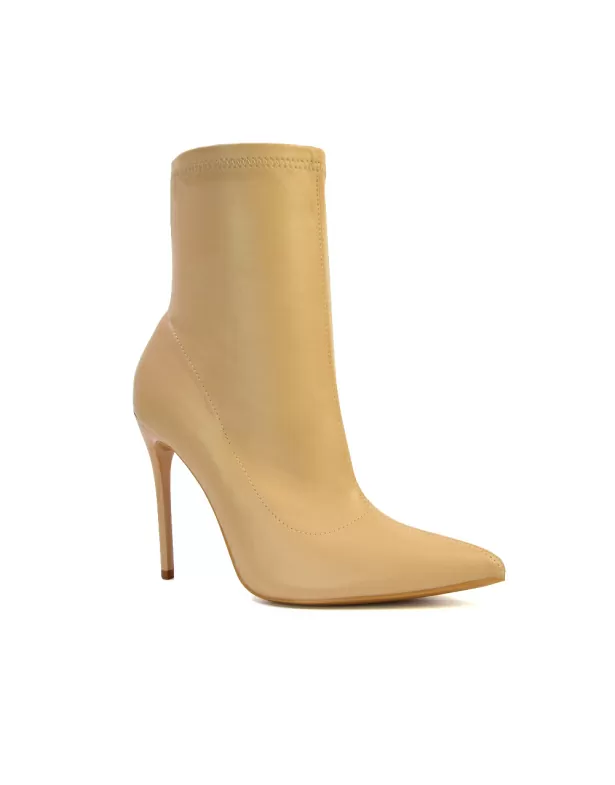 Felix Pointed Toe Stretchy Sock Ankle Boots With Stiletto Heel in Black Patent - Image 2