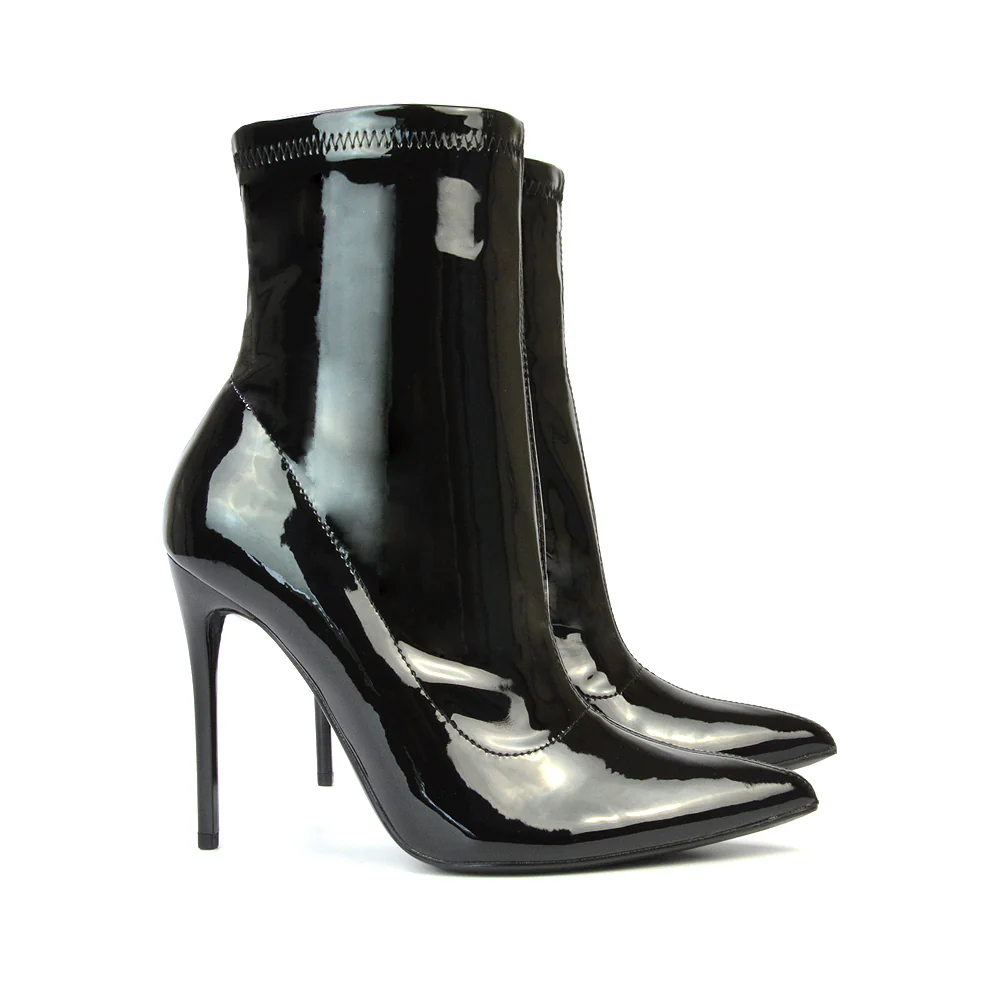 Felix Pointed Toe Stretchy Sock Ankle Boots With Stiletto Heel in Nude - Image 46