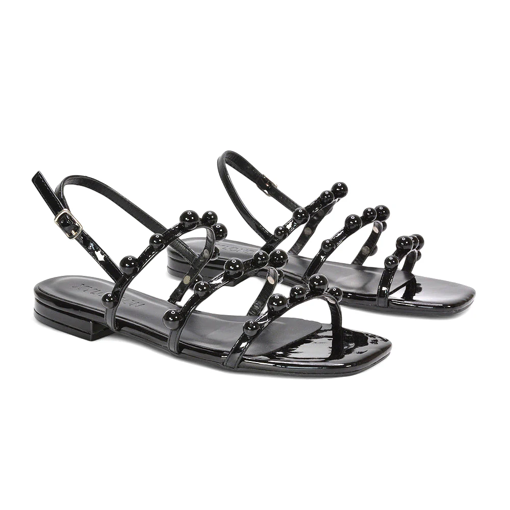 Fern Strappy Women's Slingback Flat Sandals with Square Open Toe in Cherry Red Patent - Image 11