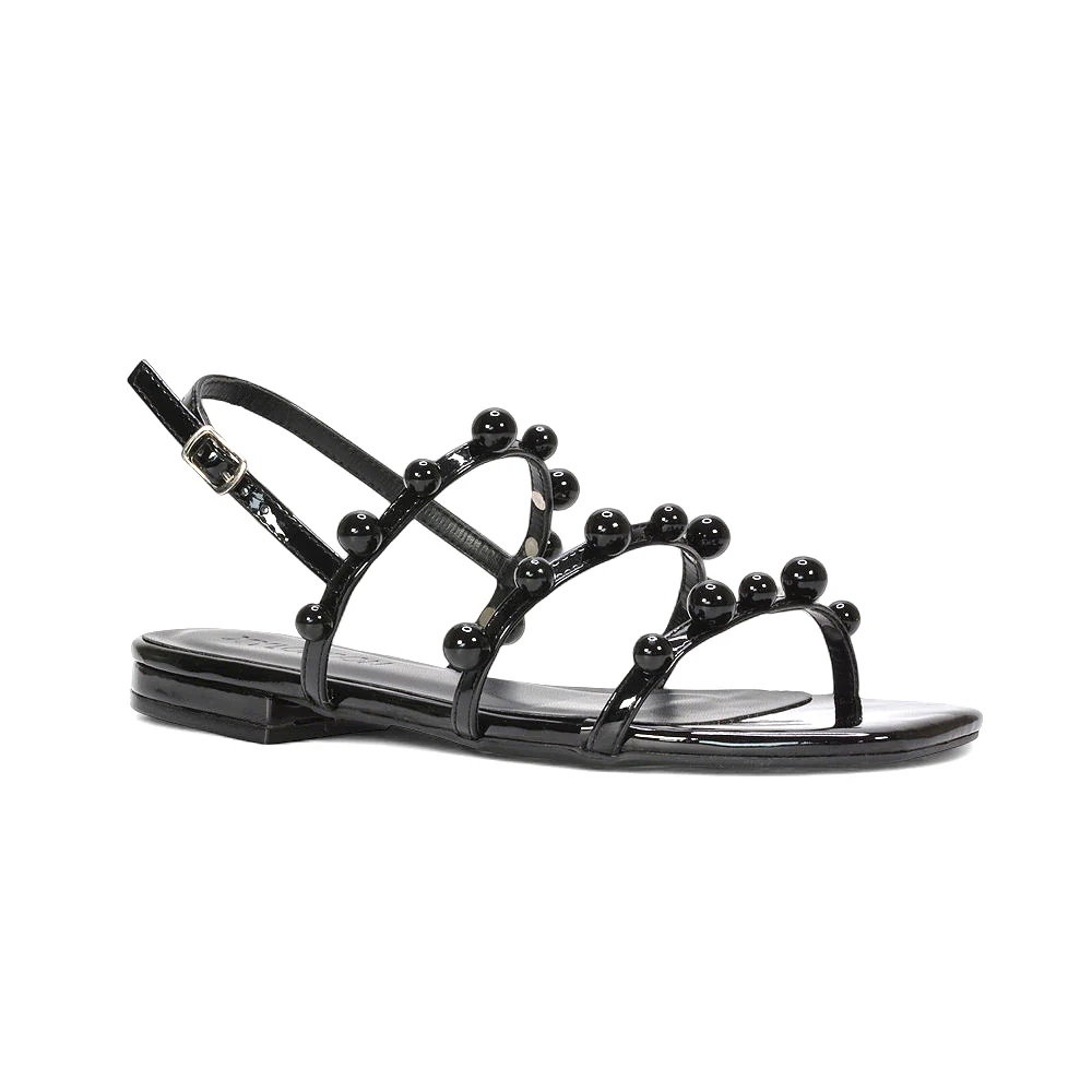 Fern Strappy Women's Slingback Flat Sandals with Square Open Toe in Cherry Red Patent - Image 13