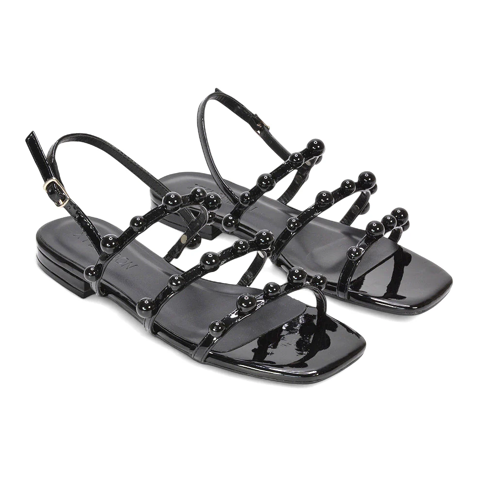 Fern Strappy Women's Slingback Flat Sandals with Square Open Toe in Cherry Red Patent - Image 15