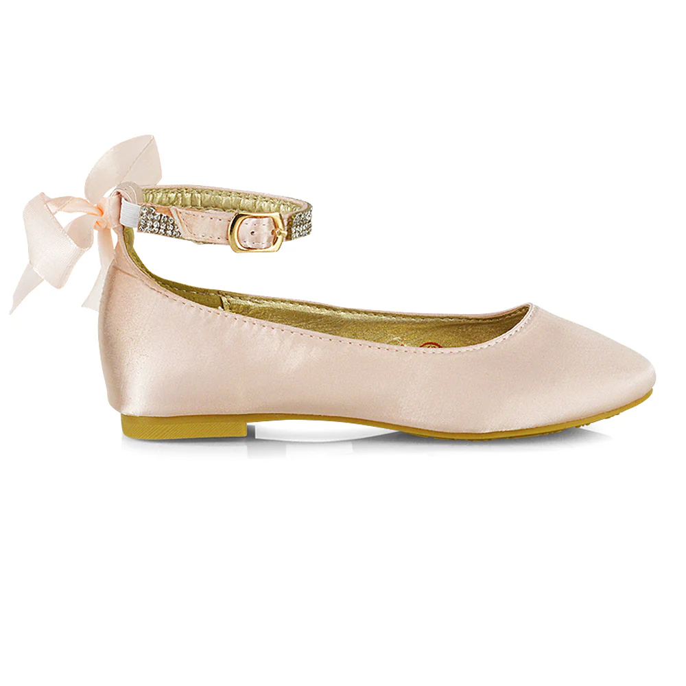 Fifi Bow Detail Embellished Sparkly Ankle Strap Diamante Flat Ballerina Pumps In White Satin - Image 41