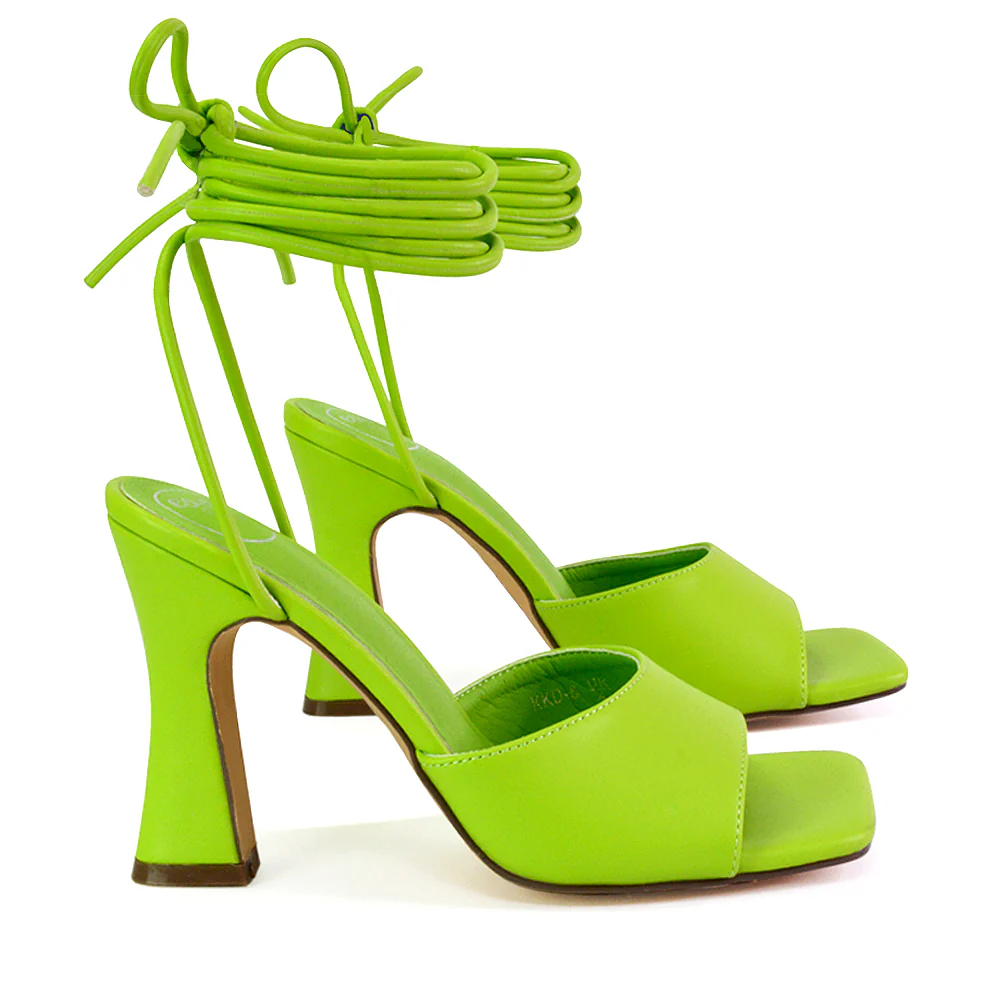 Flora Strappy Lace Up Block High Heels With a Square Toe in Black - Image 16