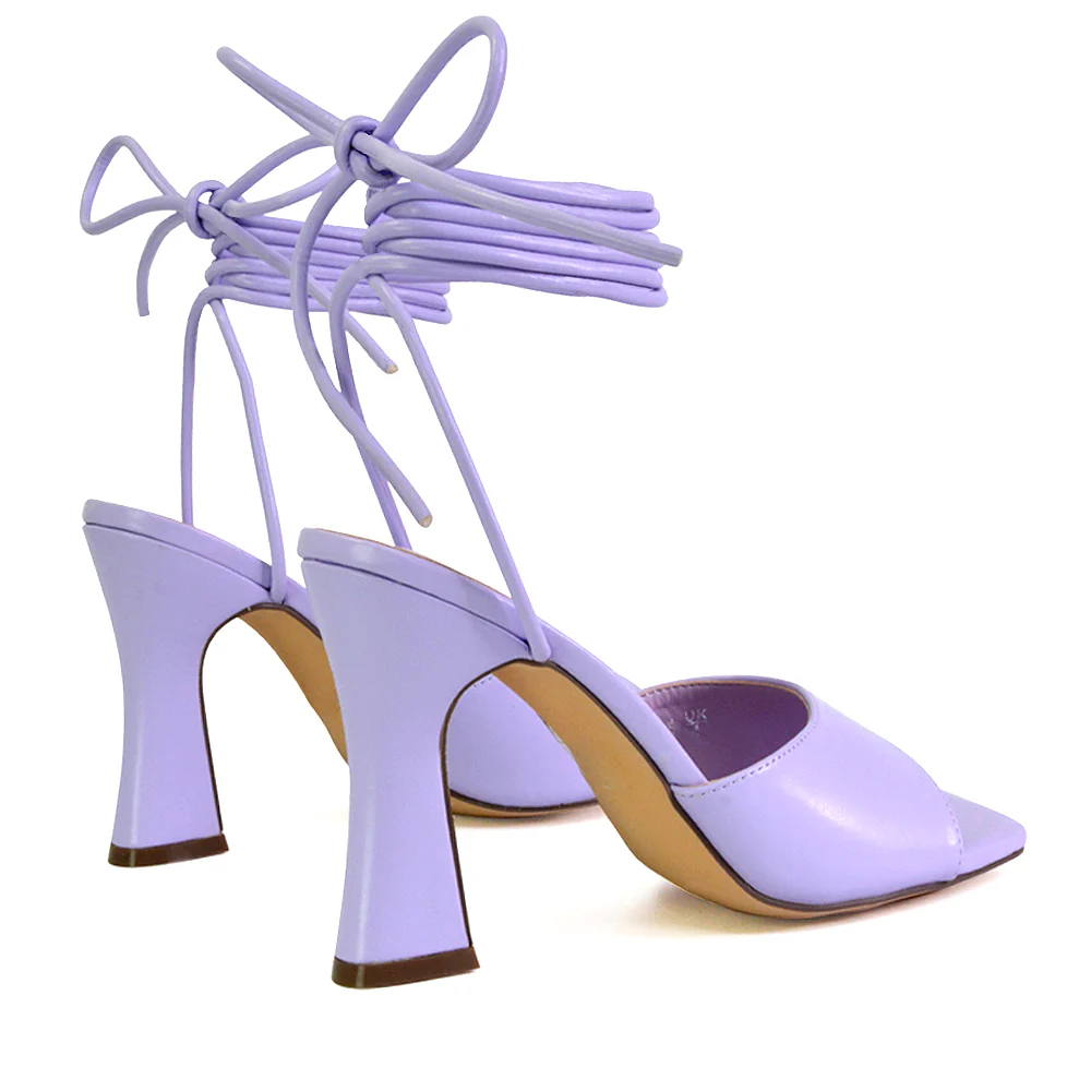 Flora Strappy Lace Up Block High Heels With a Square Toe in Black - Image 18