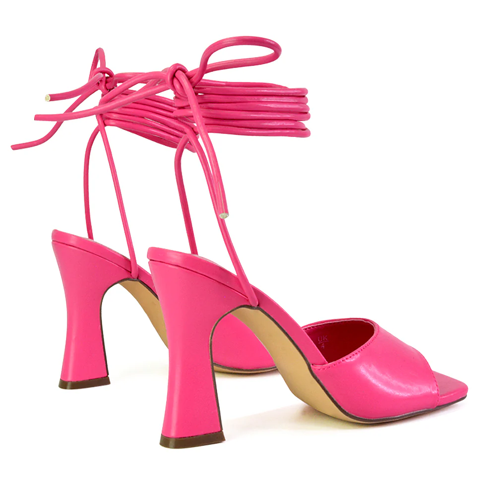 Flora Strappy Lace Up Block High Heels With a Square Toe in Blue - Image 10