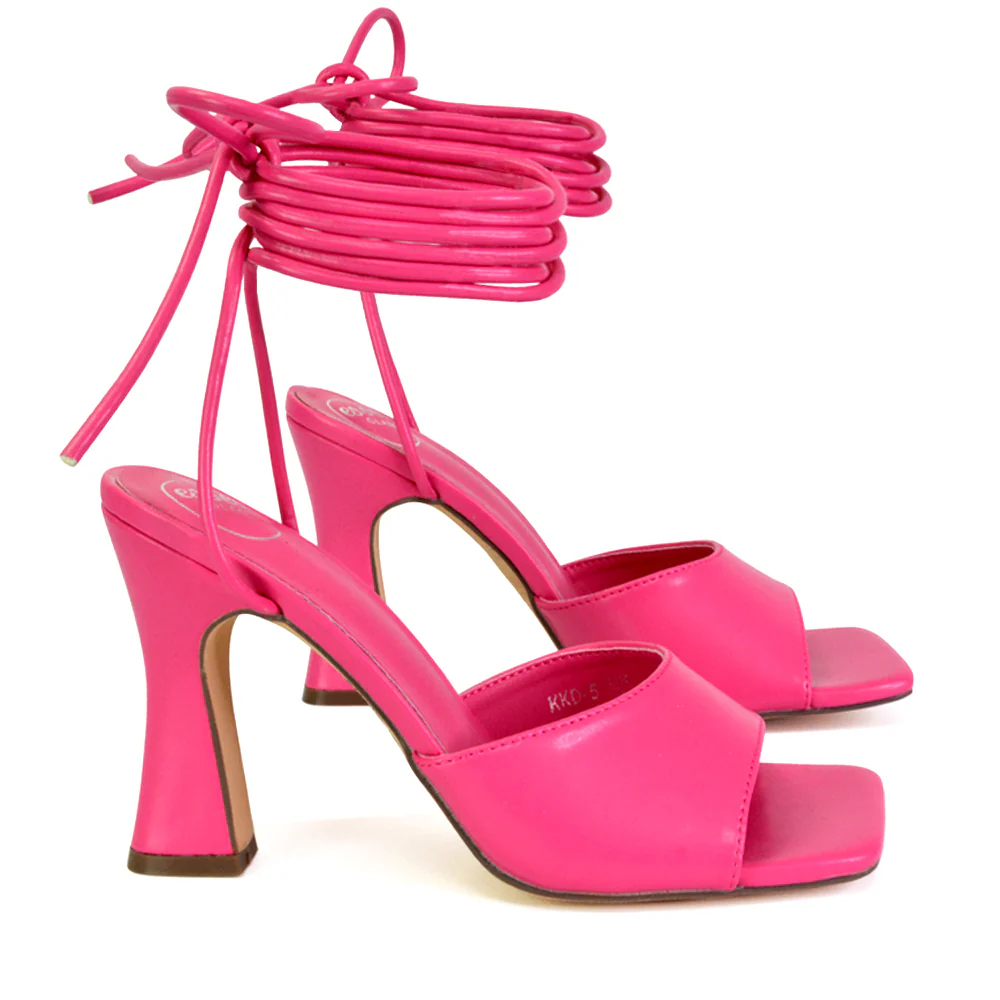 Flora Strappy Lace Up Block High Heels With a Square Toe in Blue - Image 12
