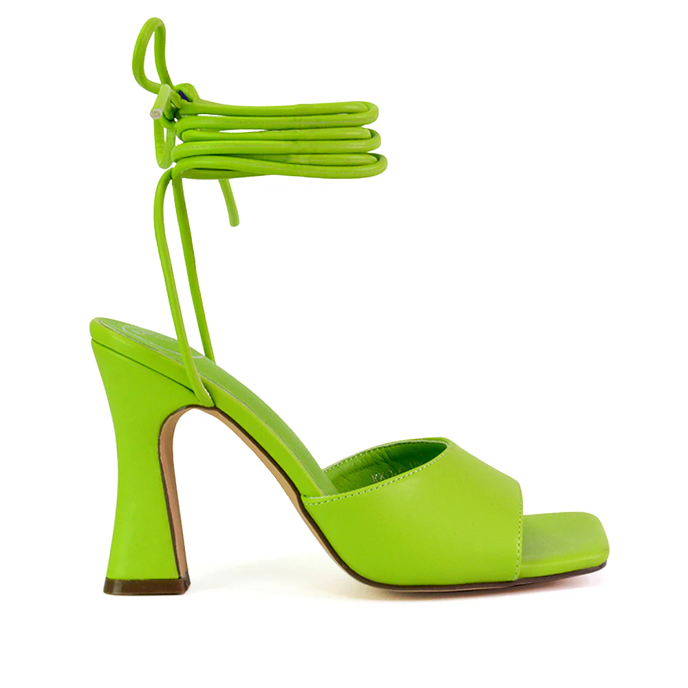 Flora Strappy Lace Up Block High Heels With a Square Toe in Blue - Image 13