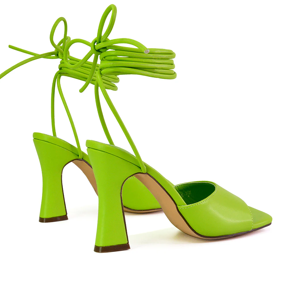 Flora Strappy Lace Up Block High Heels With a Square Toe in Blue - Image 14