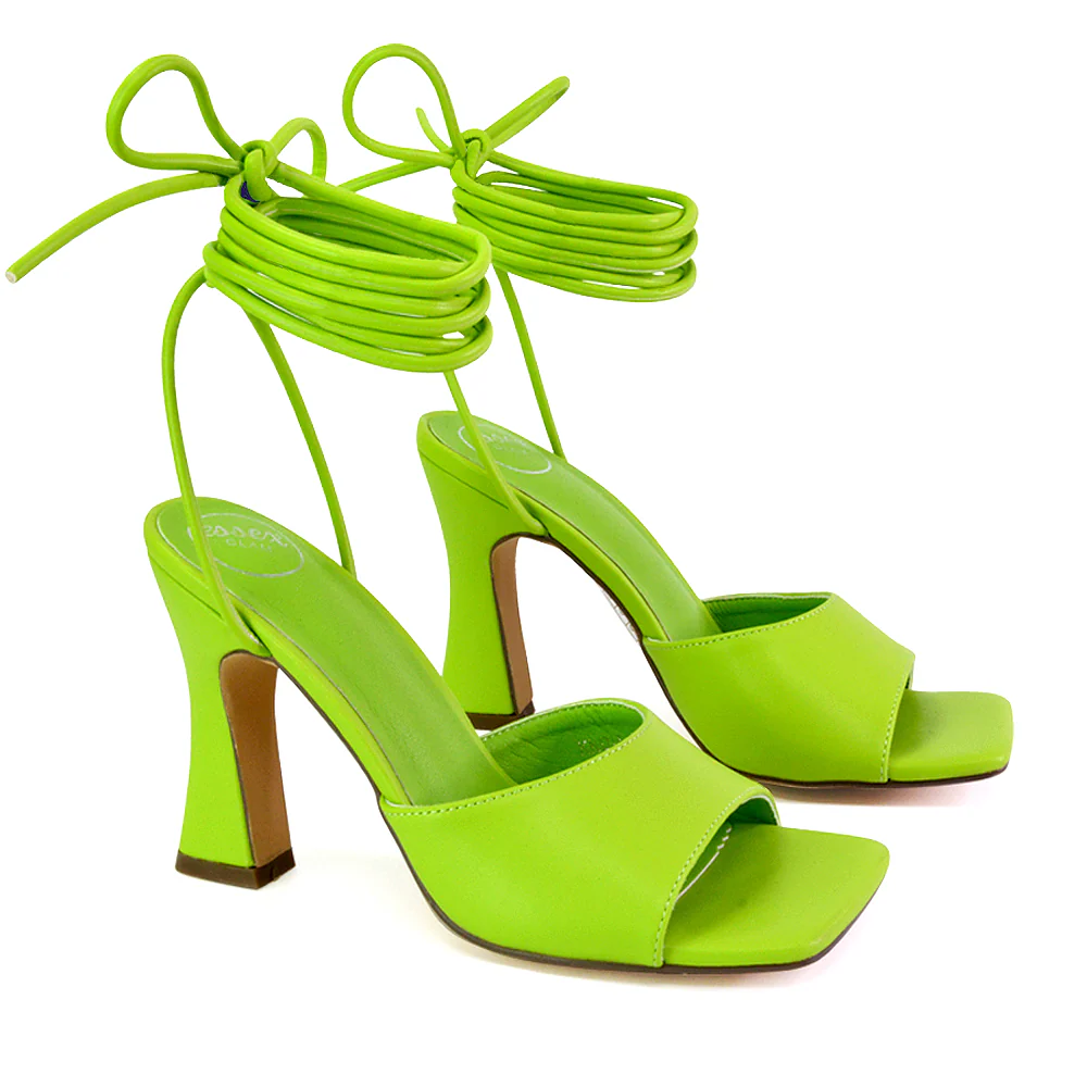Flora Strappy Lace Up Block High Heels With a Square Toe in Blue - Image 15