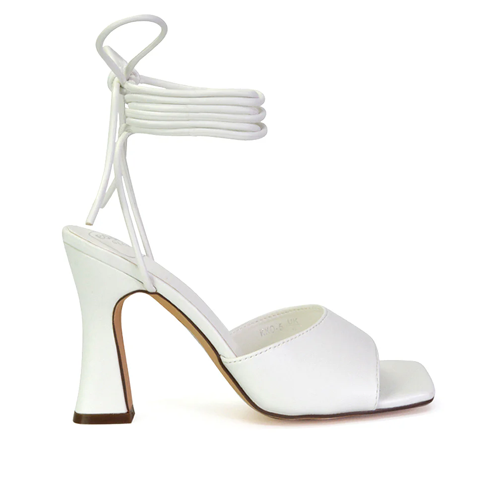 Flora Strappy Lace Up Block High Heels With a Square Toe in Blue - Image 21