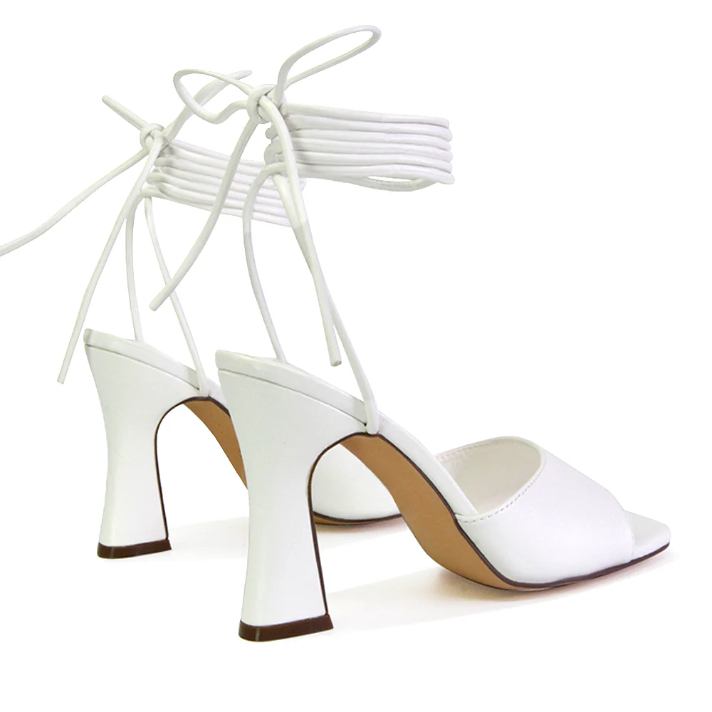 Flora Strappy Lace Up Block High Heels With a Square Toe in Blue - Image 22