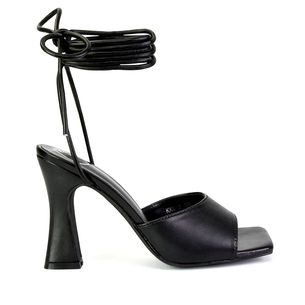 Flora Strappy Lace Up Block High Heels With a Square Toe in Blue - Image 5