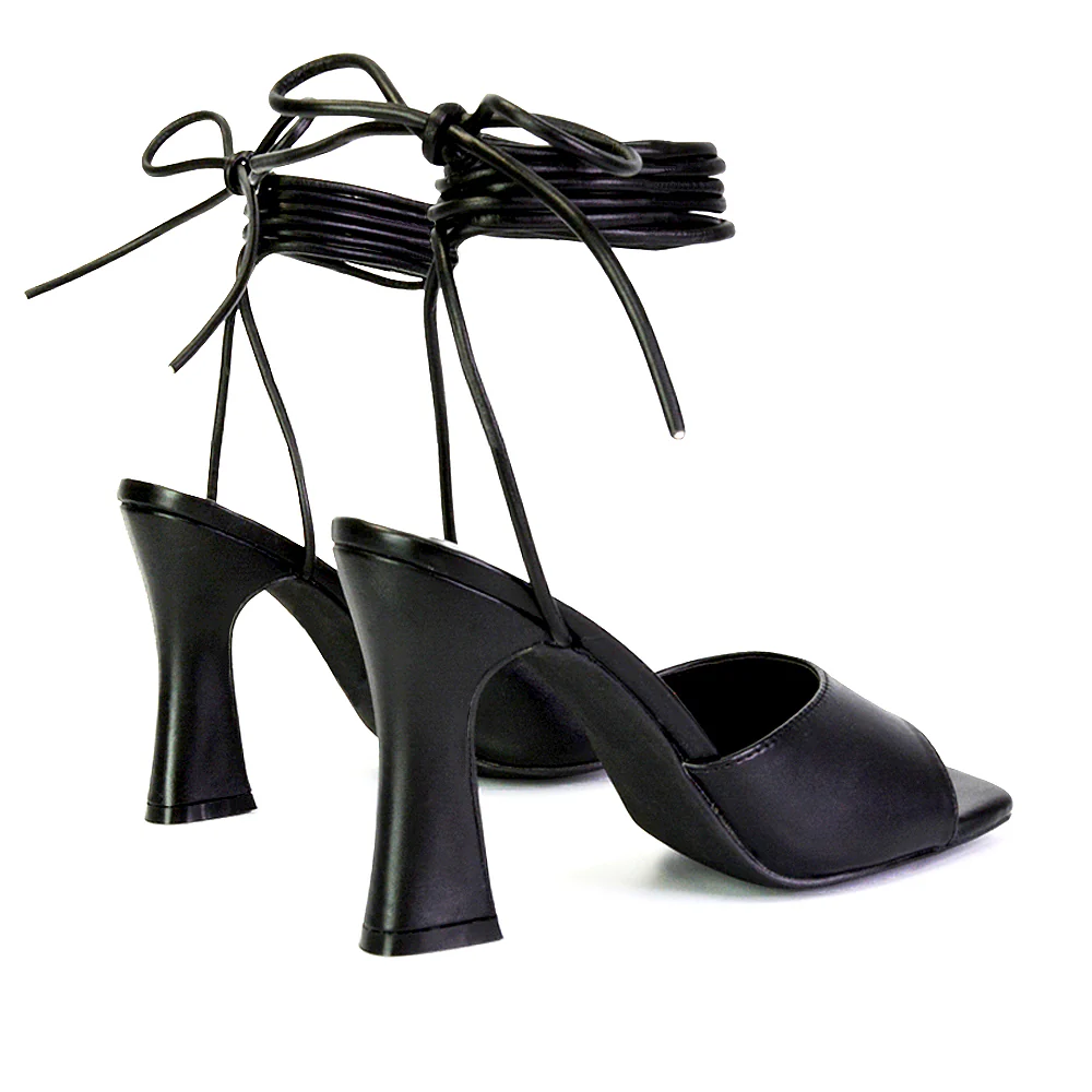 Flora Strappy Lace Up Block High Heels With a Square Toe in Green - Image 6