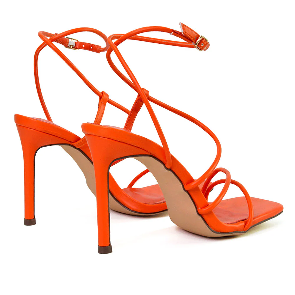 Flynn Strappy Buckle Up Square Toe Shoes With Stiletto High Heels in Orange - Image 2