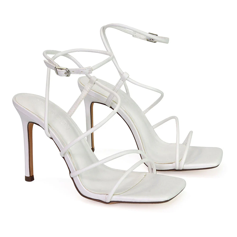 Flynn Strappy Buckle Up Square Toe Shoes With Stiletto High Heels in Orange - Image 41