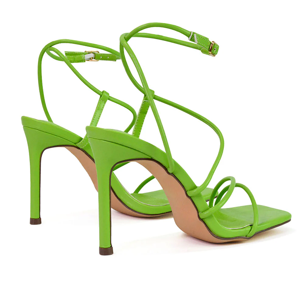 Flynn Strappy Buckle Up Square Toe Shoes With Stiletto High Heels in Orange - Image 6