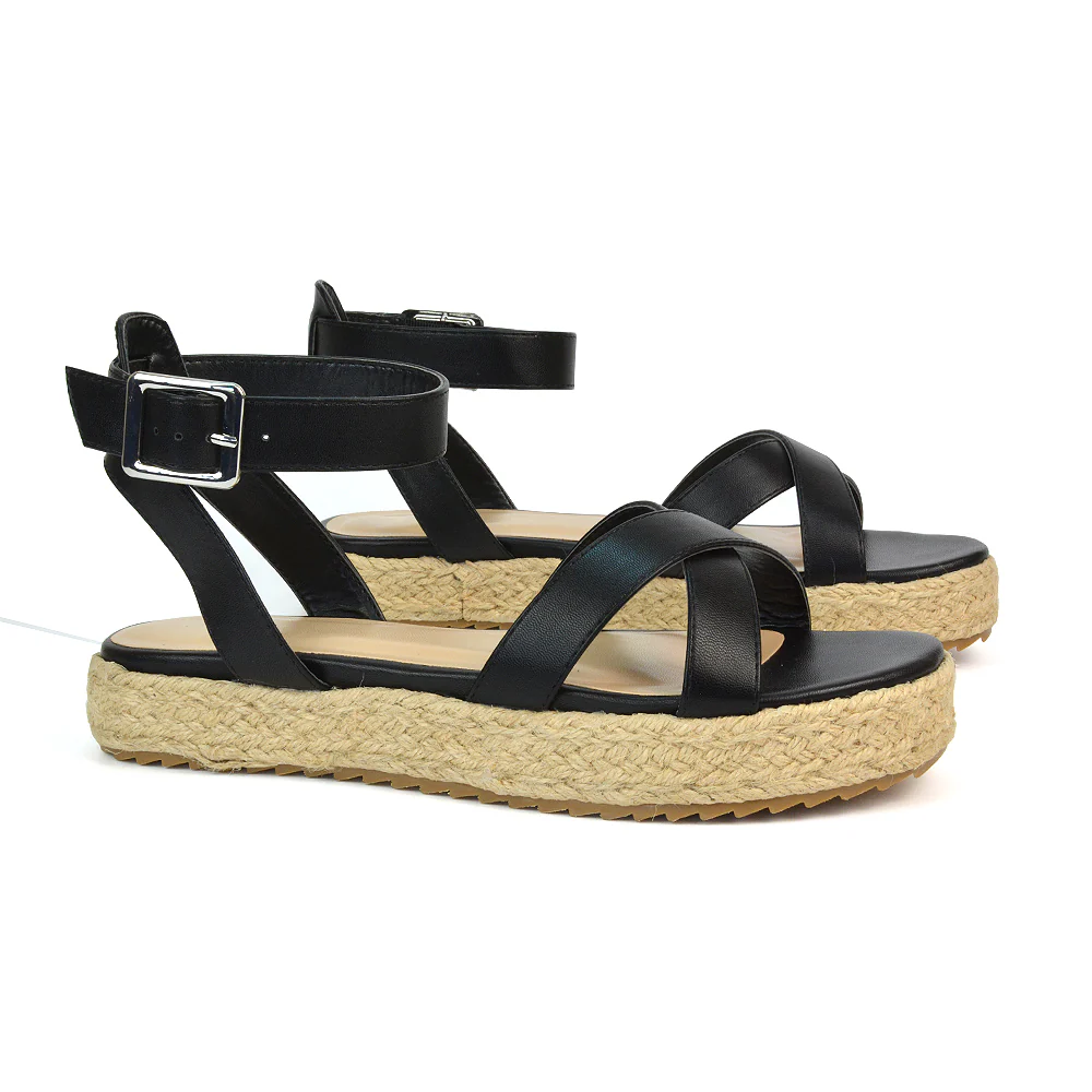 Fran Flatform Strappy Espadrille Flat Summer Sandals In Gold Metallic - Image 14