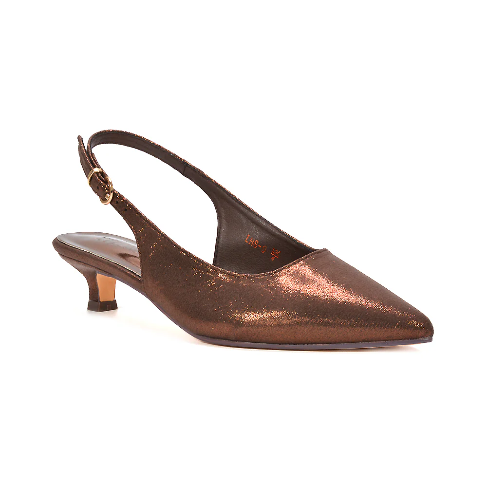 Frances Slingback Kitten Heel Pointed Toe Court Shoes in Gold Shimmer - Image 8