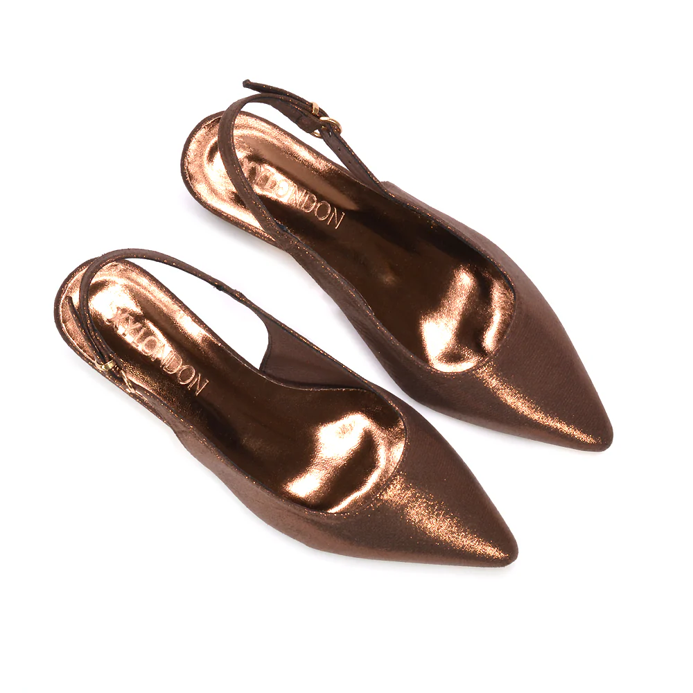 Frances Slingback Kitten Heel Pointed Toe Court Shoes in Gold Shimmer - Image 12