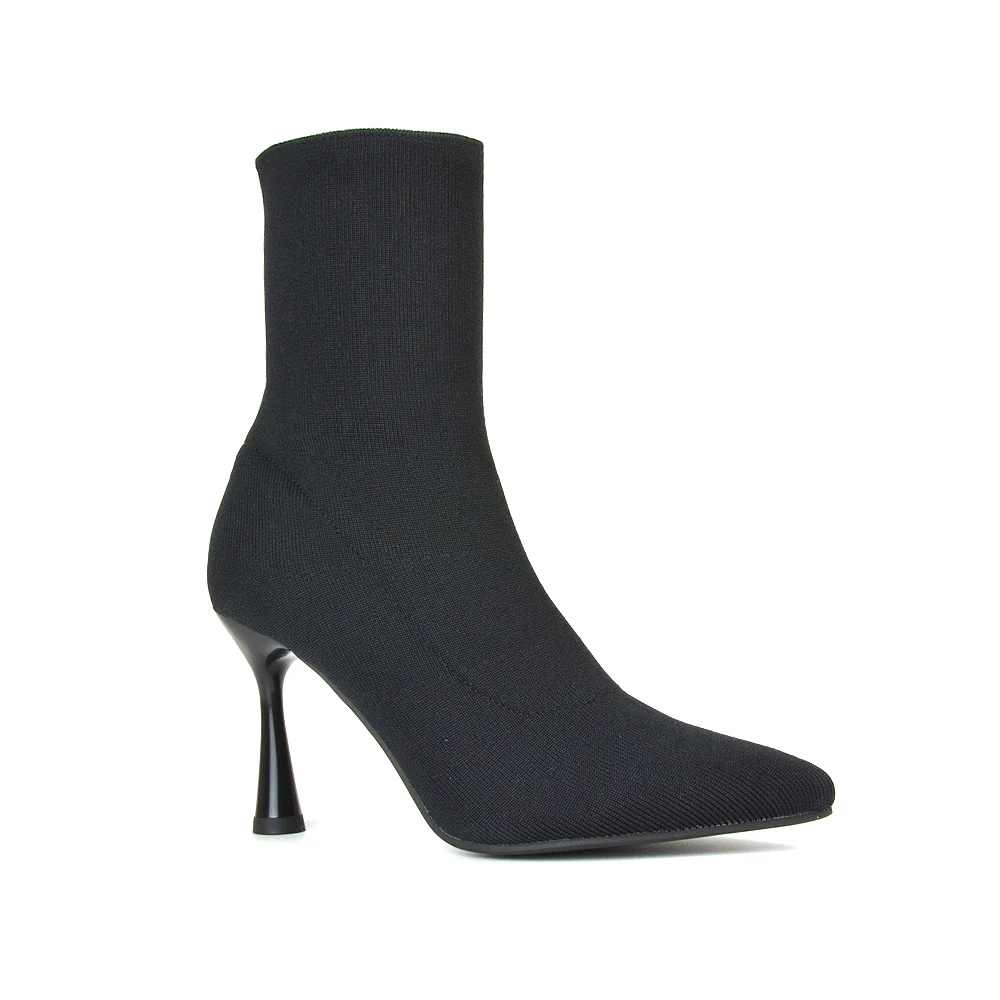 Gaby Pointed Toe Sock Ankle Boot Stiletto Heels in Taupe - Image 11