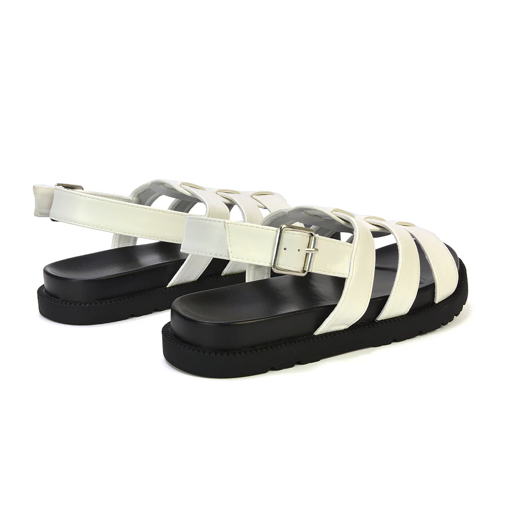Gayna Womens Strappy Slingback Flatform Chunky Summer Sandals in Silver - Image 25