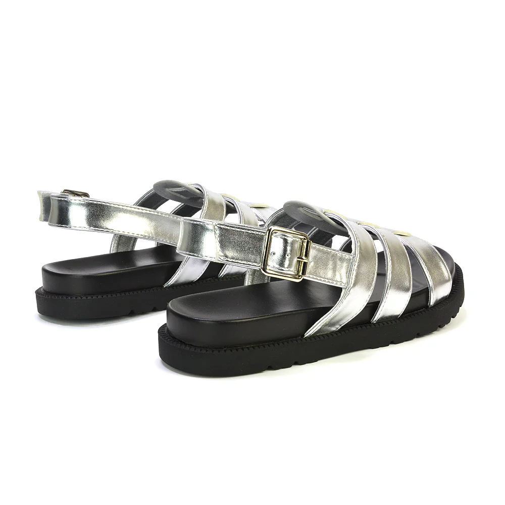 Gayna Womens Strappy Slingback Flatform Chunky Summer Sandals in Silver - Image 40