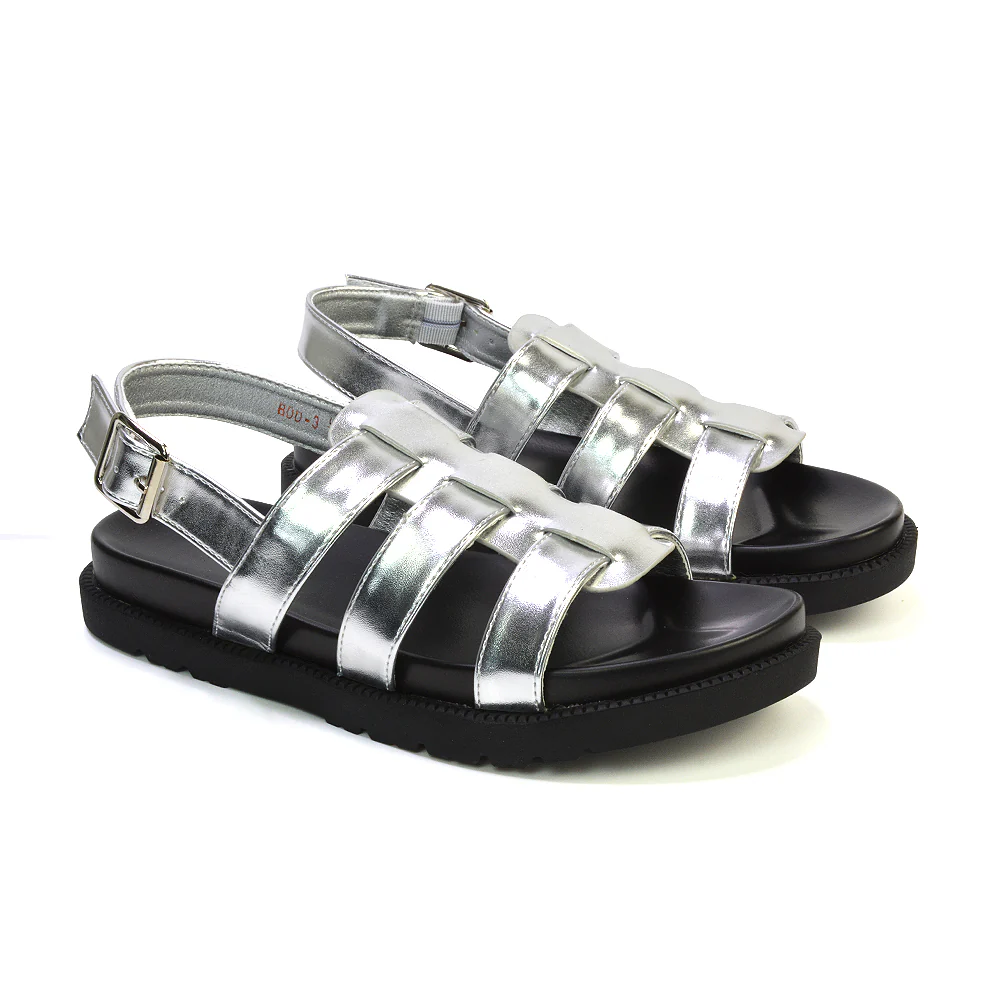 Gayna Womens Strappy Slingback Flatform Chunky Summer Sandals in Silver - Image 41