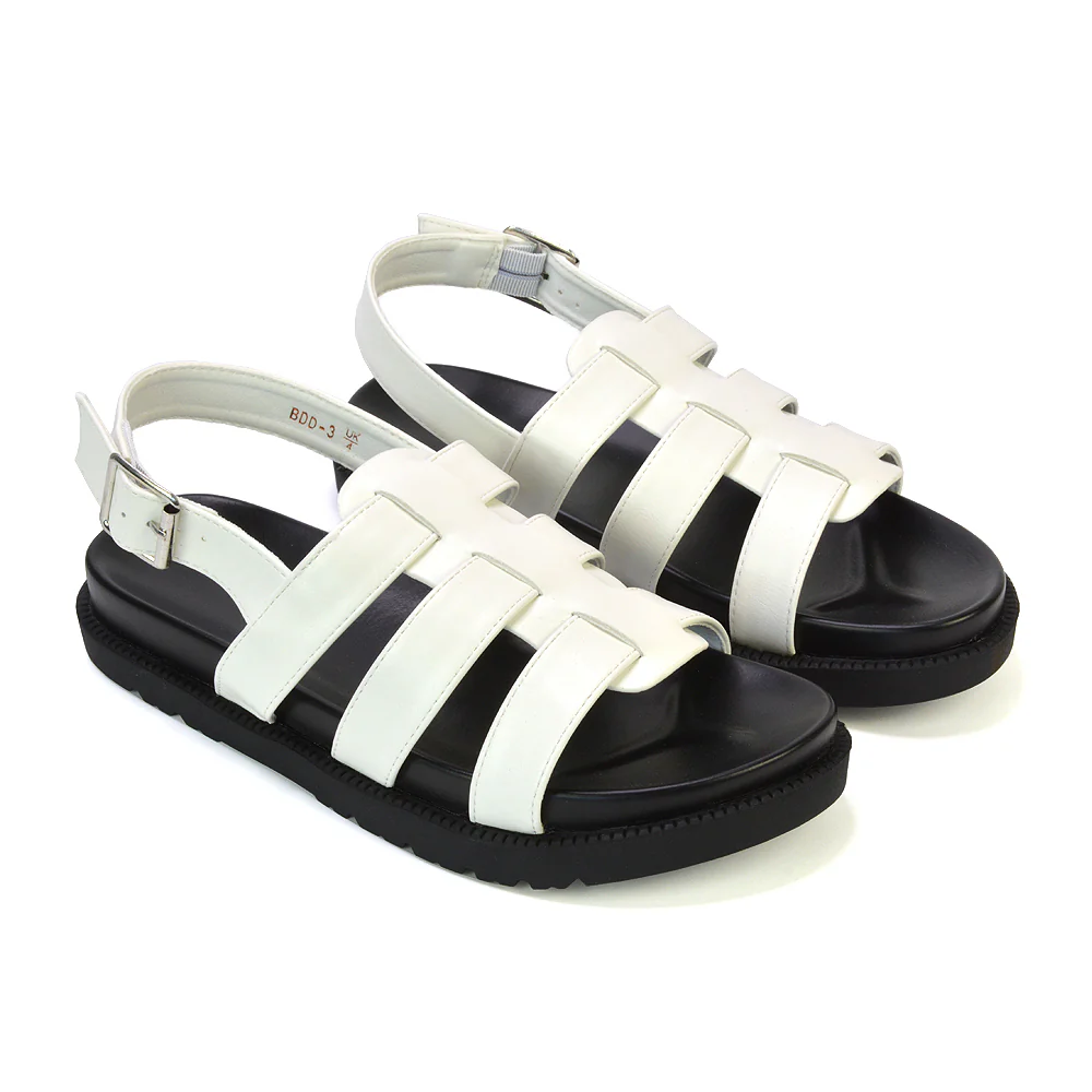 Gayna Womens Strappy Slingback Flatform Chunky Summer Sandals in White - Image 24
