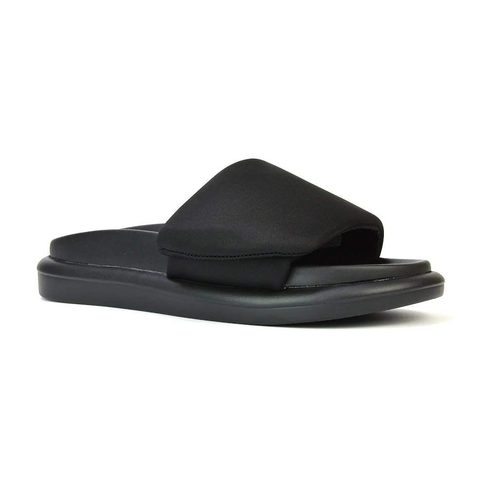 Geri Slip On Adjustable Strap Flatform Slider Flat Sandals in Black - Image 44