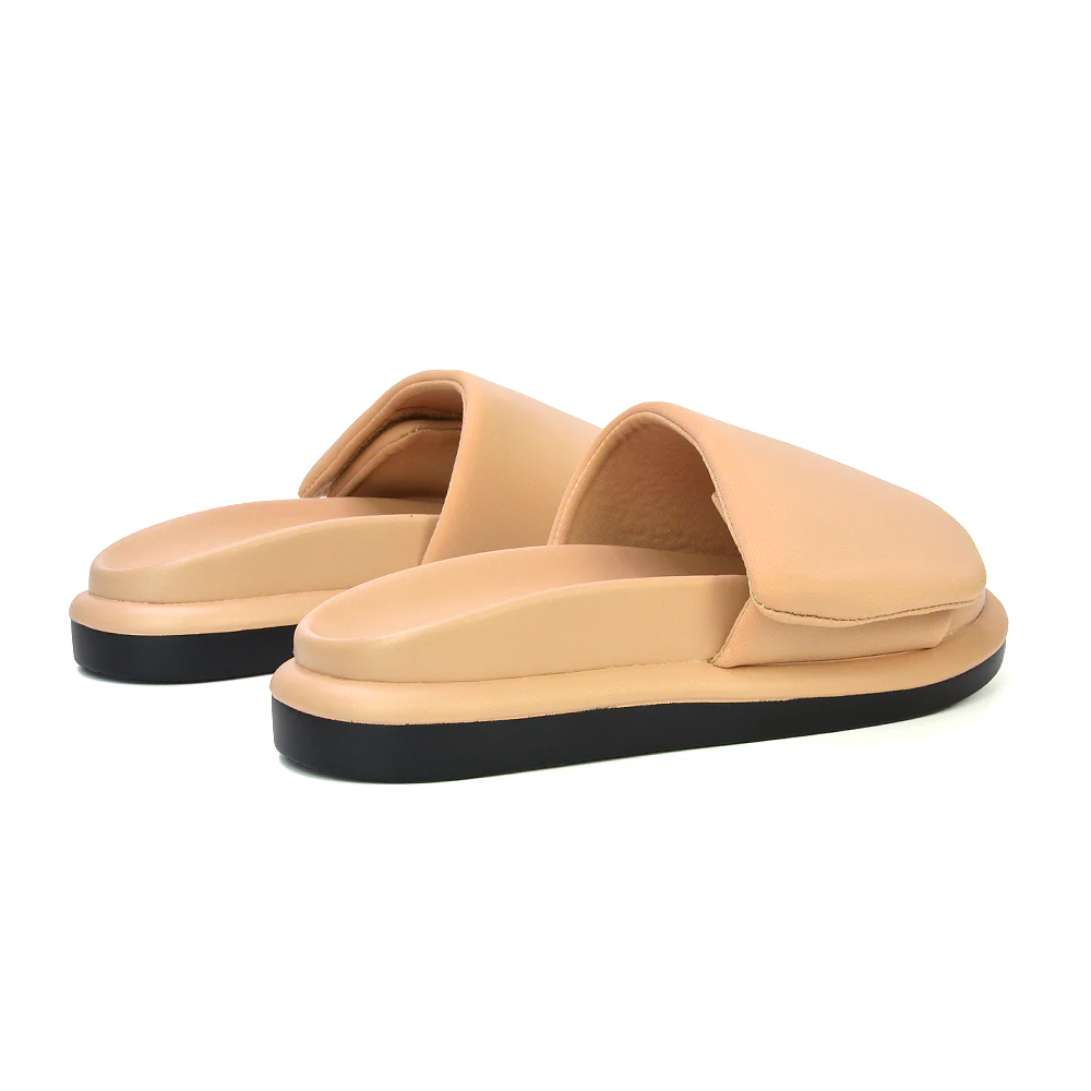 Geri Slip On Adjustable Strap Flatform Slider Flat Sandals in Nude - Image 23