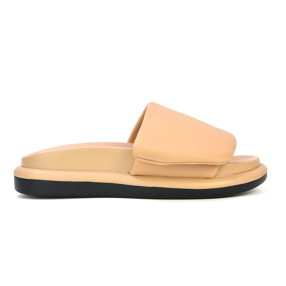 Geri Slip On Adjustable Strap Flatform Slider Flat Sandals in Nude - Image 33