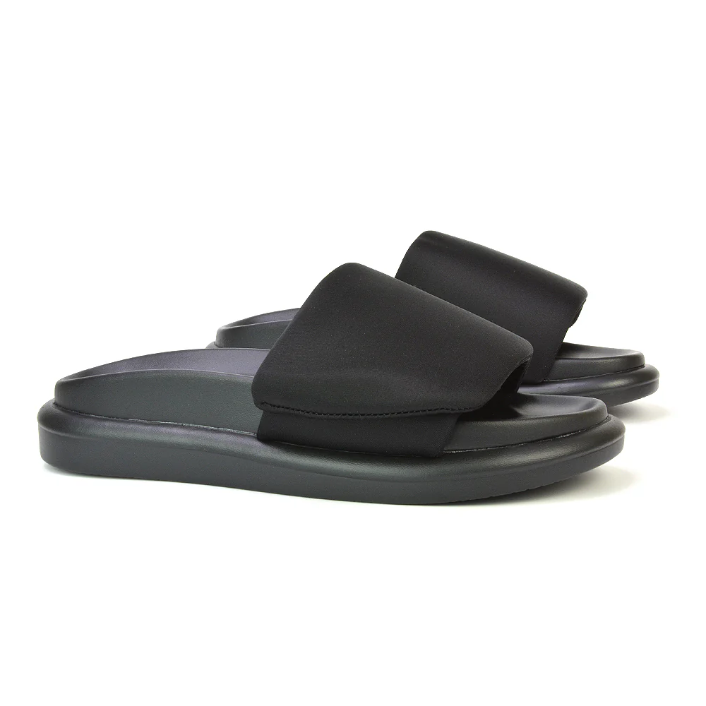 Geri Slip On Adjustable Strap Flatform Slider Flat Sandals in Nude - Image 72