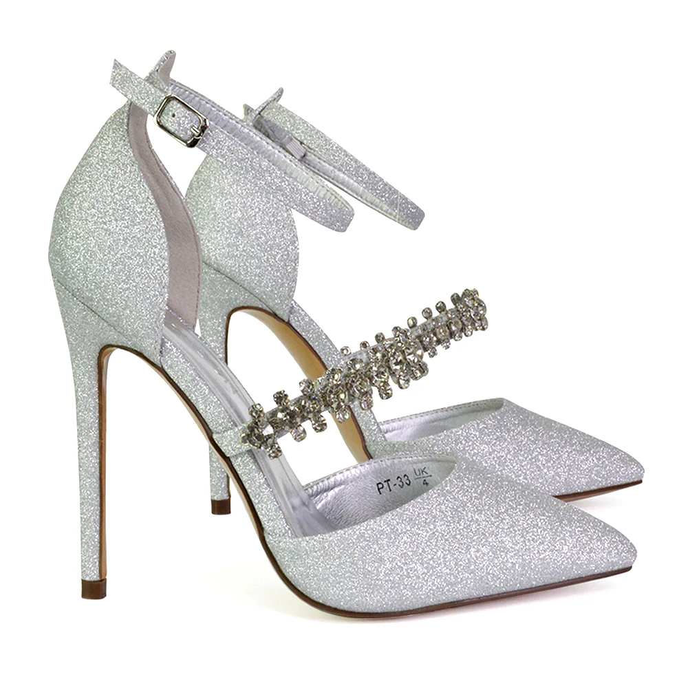 Giana Pointed Toe Strappy Stiletto High Heel Court Wedding Shoes in Black - Image 74