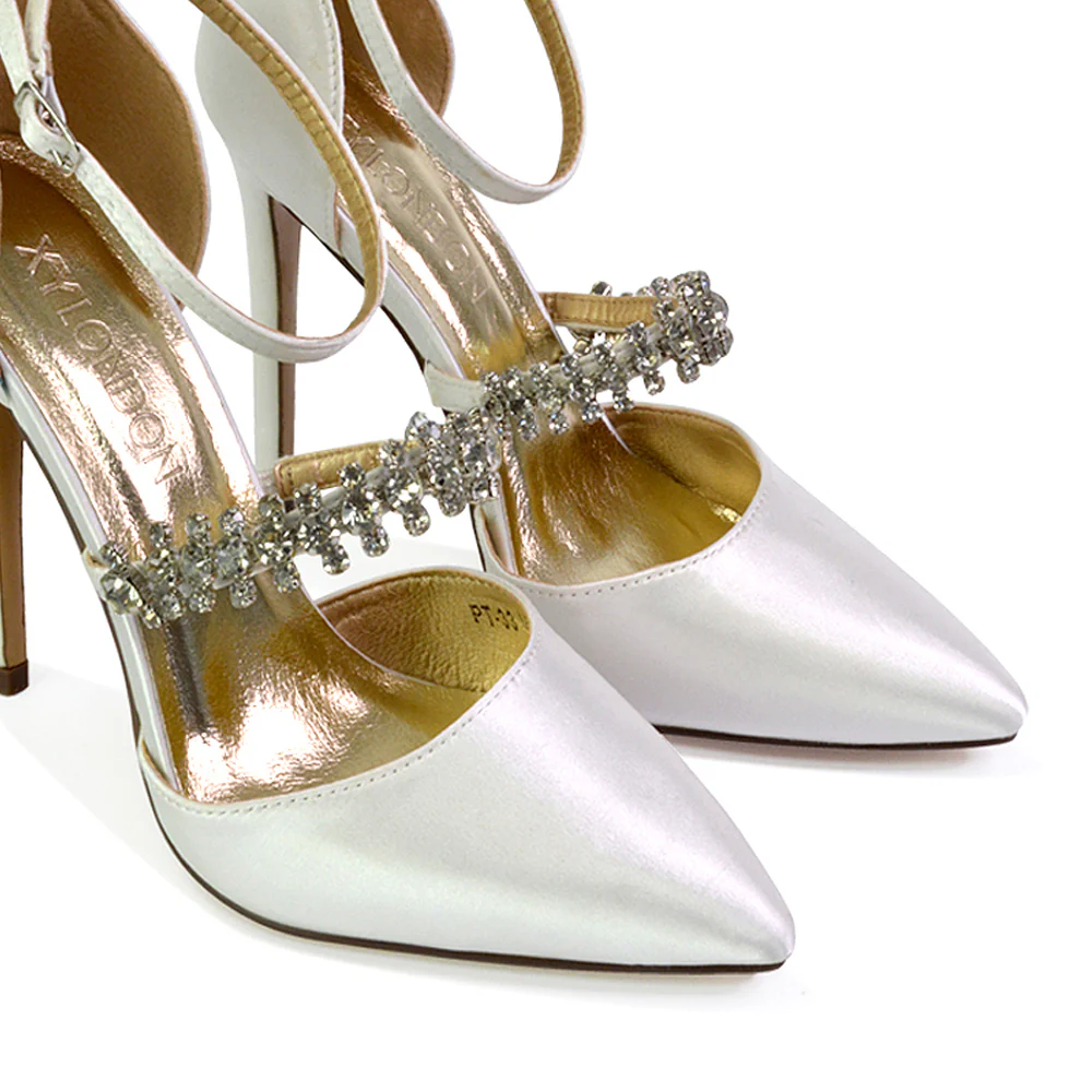 Giana Pointed Toe Strappy Stiletto High Heel Court Wedding Shoes in Ivory - Image 42