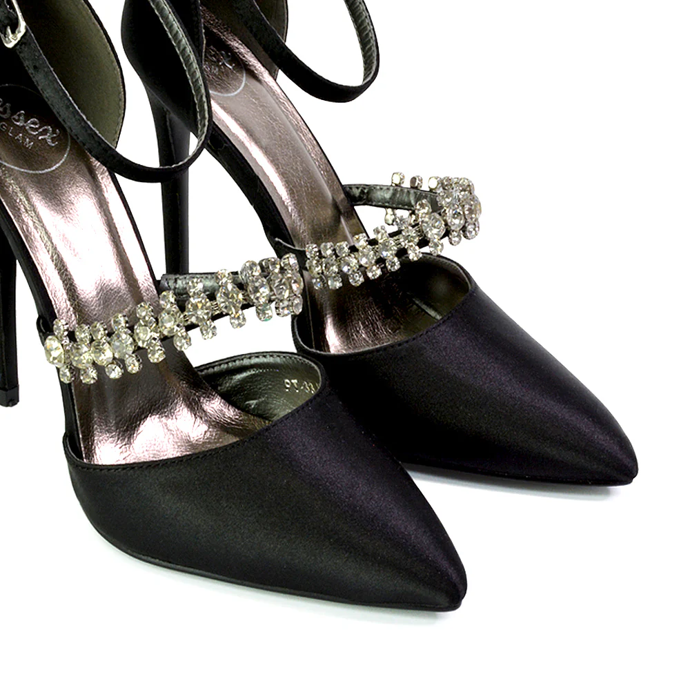 Giana Pointed Toe Strappy Stiletto High Heel Court Wedding Shoes in Silver Glitter - Image 117