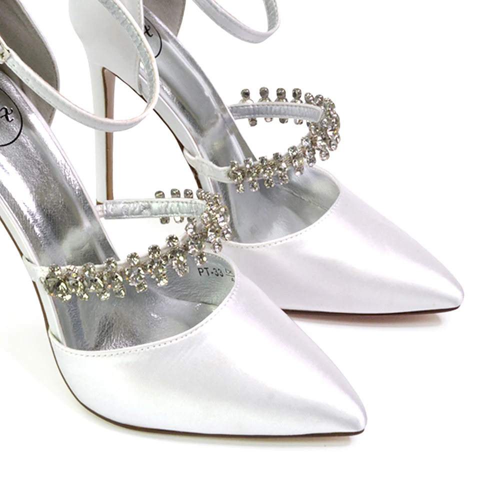 Giana Pointed Toe Strappy Stiletto High Heel Court Wedding Shoes in Silver Glitter - Image 32